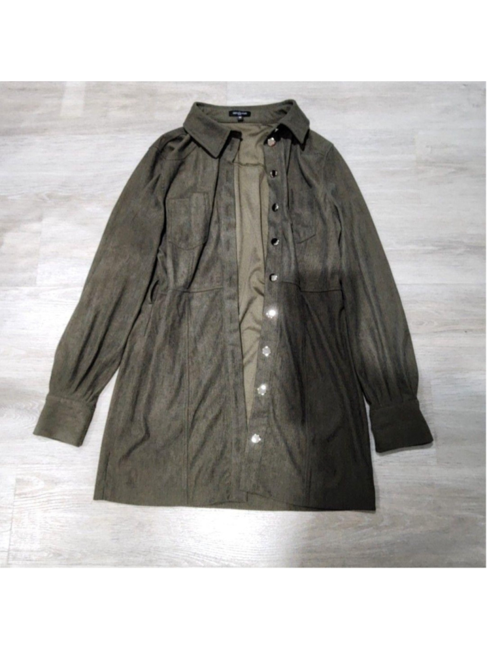 Area Stars Coat Womens M Green Corduroy Button Front Mid Length Lined Casual